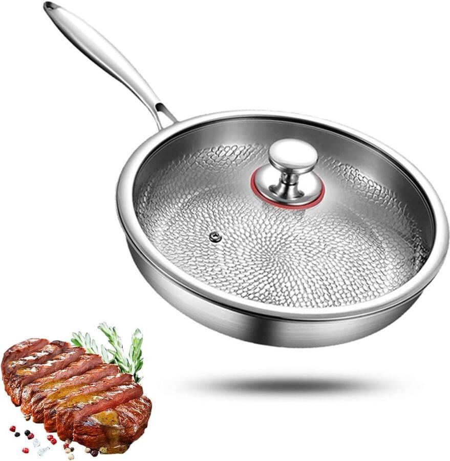 Titanium Braadpan Hapjespan Koekenpan Gezond Koken Gehamerd Antiaanbak 28 cm Zilver
