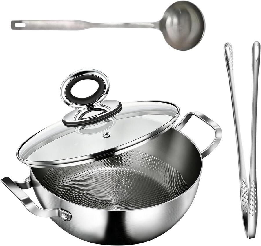 Titanium Braadpan Koekenpan Serveerpan Gelijkmatig Koken Gehamerd Antiaanbak 30 cm Zilver