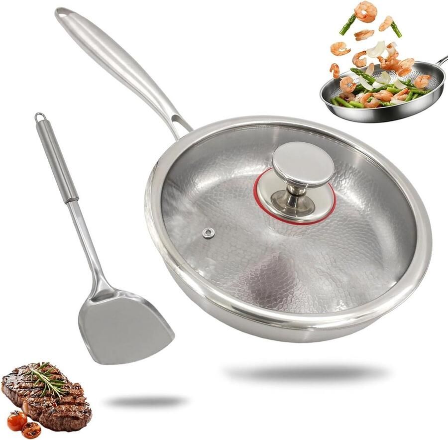 Titanium Braadpan Ongecoat gehamerd Koken op inductie Fysieke anti-aanbaklaag 26 cm Zilver