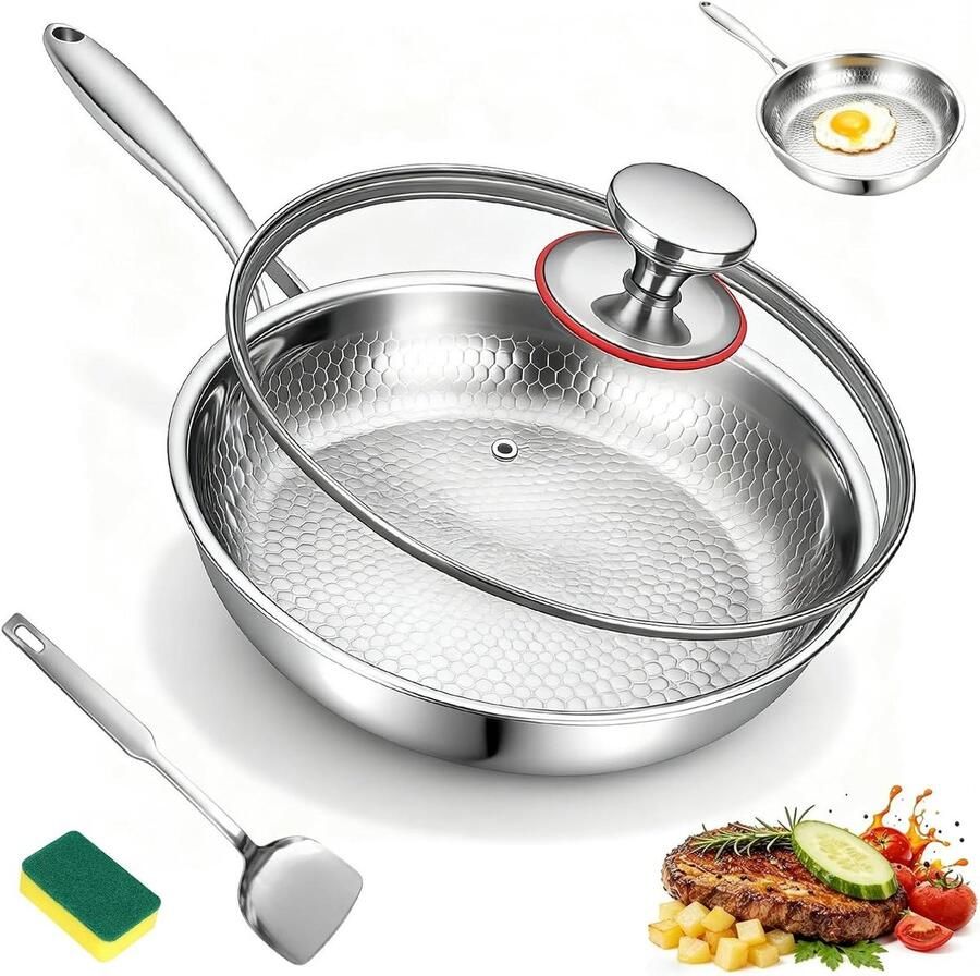 Titanium Braadpan Titanium Pan Gezond Koken Gehamerd Patroon 26 cm Zilver
