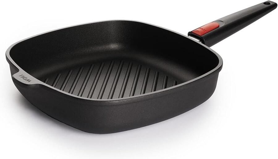 Titanium Grillpan Vierkant 28x28 cm met Afneembaar Handvat Geschikt voor Keramisch Gas & Elektrisch