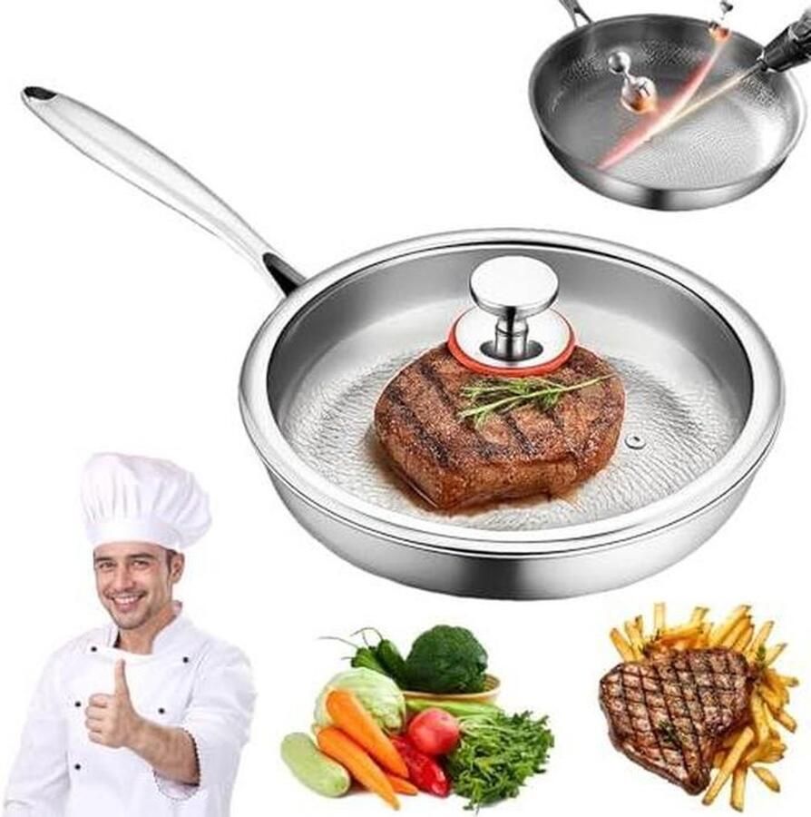Titanium Koekenpan Antiaanbak Pan Gezond Koken Gehamerd Ontwerp 28 cm Zilver - Foto 2