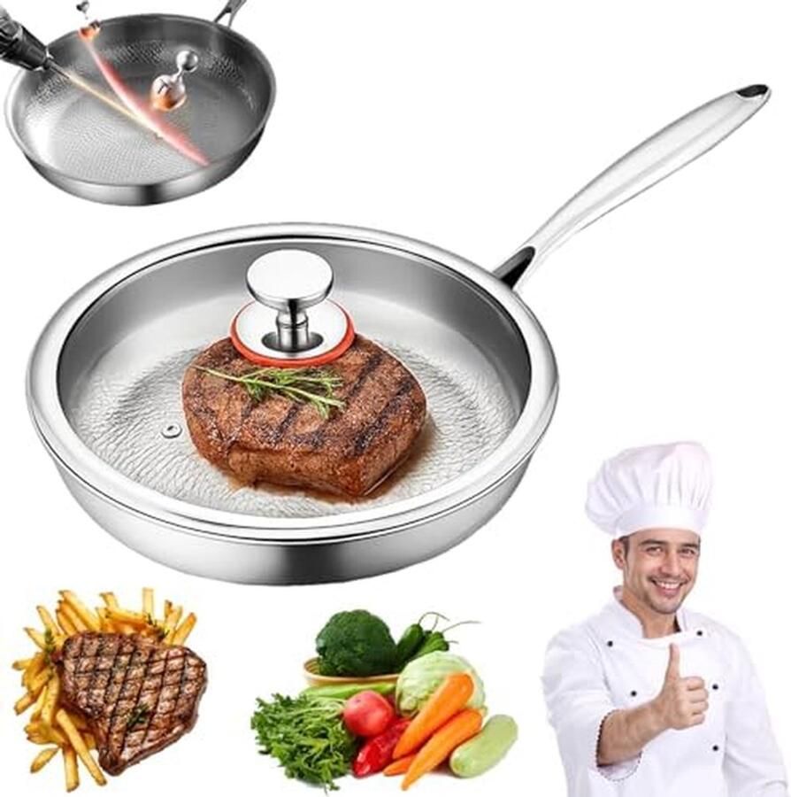Titanium Koekenpan Antiaanbak Pan Gezond Koken Gehamerd Ontwerp 28 cm Zilver