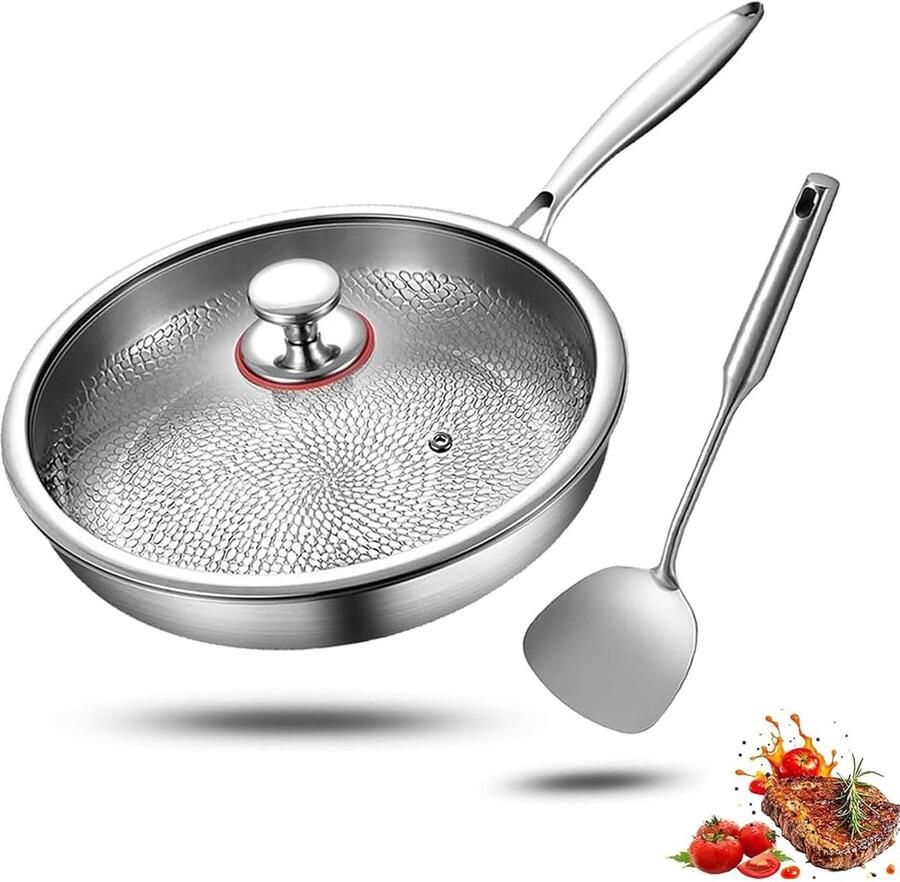 Titanium Koekenpan Antiaanbakpan Hamering Gezond Koken Gehamerd Oppervlak 26 28 30cm Zilver