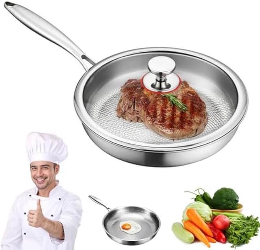 Titanium Koekenpan Antiaanbakpan Kookpan Gezond Koken Gehamerd Oppervlak 30 cm Zilver