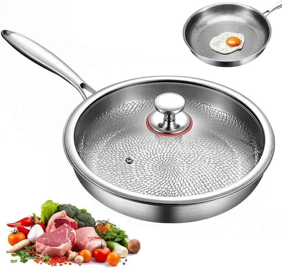 Titanium Koekenpan Antiaanbakpan Titanium Pan Gezond Koken 3-Laags Constructie 23 cm Metallic