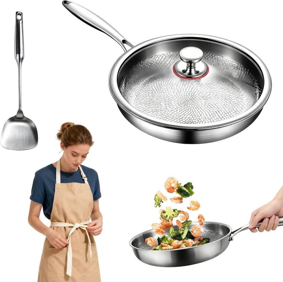 Titanium Koekenpan Braadpan Anti-aanbak Gezond Koken Gehamerd Patroon 24 cm Zilver