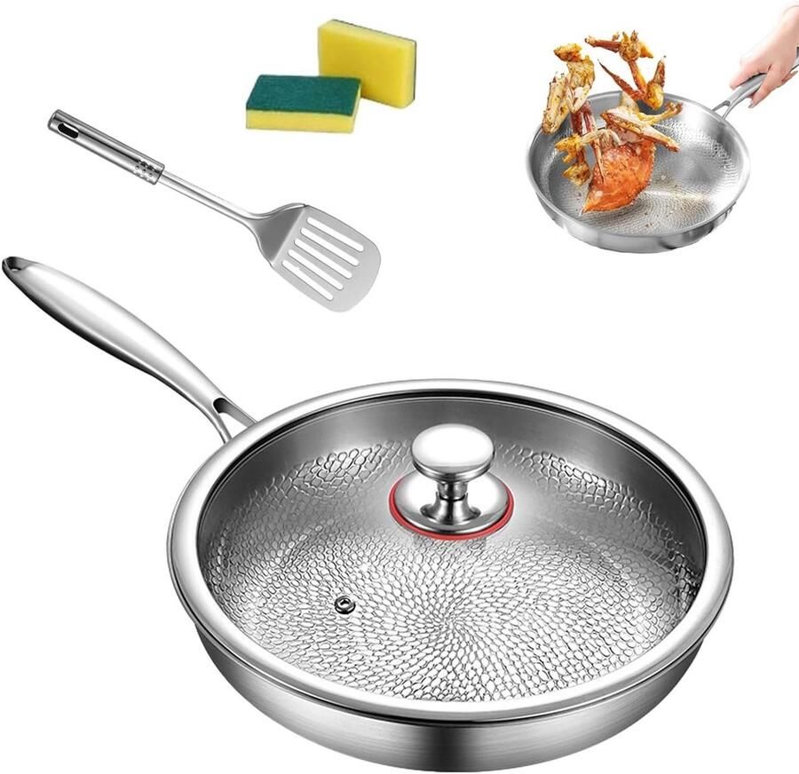 Titanium Koekenpan Gegoten Pan Gezond Koken Krasbestendig Ontwerp 30 cm Zilverkleurig