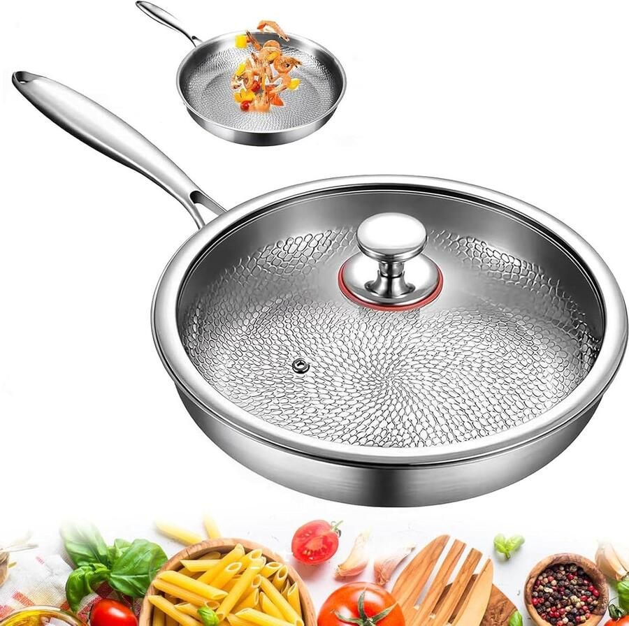 Titanium koekenpan Gehamerde pan Antiaanbakpan Gezond koken Ongecoat natuurlijke antiaanbaklaag 26-30 cm Zilver