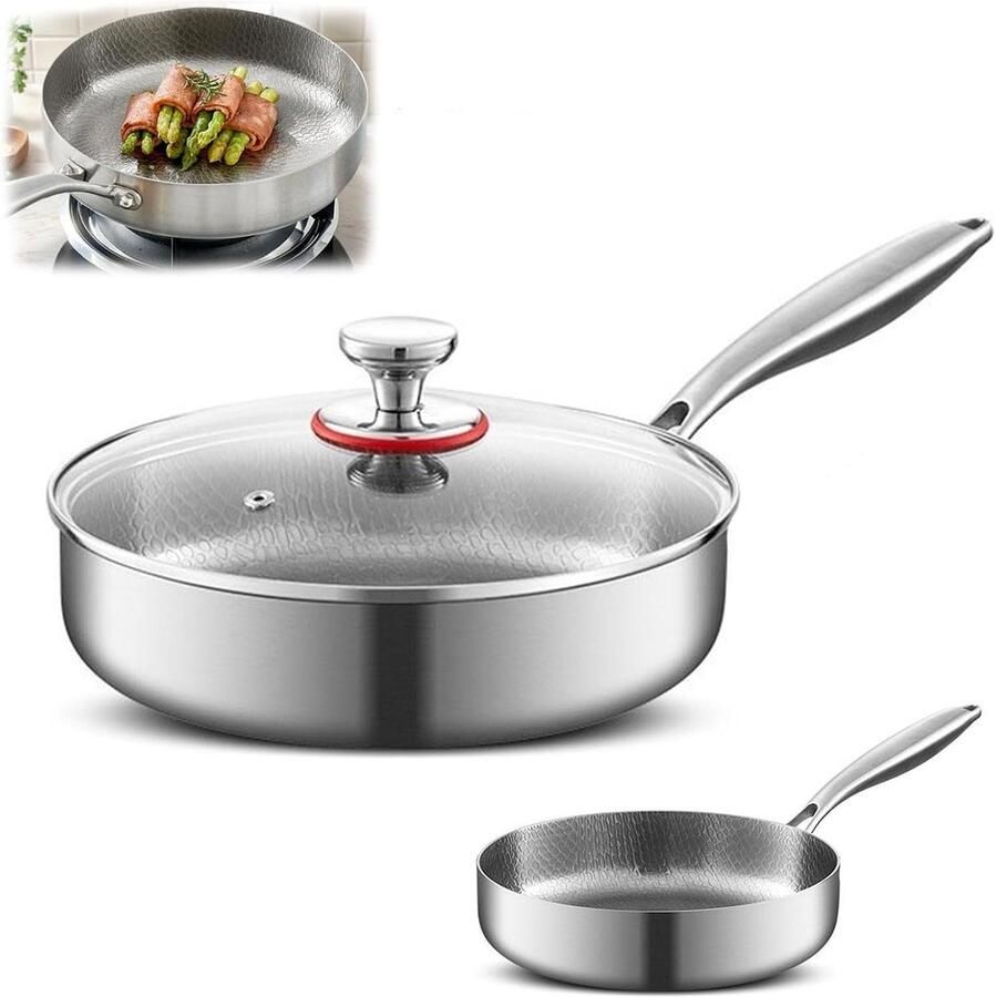 Titanium Koekenpan Gehamerde Pan Gelijkmatig Koken Natuurlijke Anti-aanbak 28 cm Metaalkleur