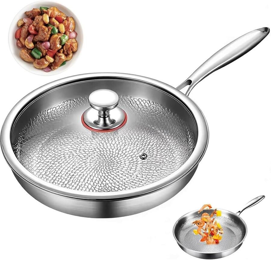 Titanium Koekenpan Kookgerei Pan Gezond Koken Fysieke Antiaanbaklaag 26-30 cm Zilverkleurig