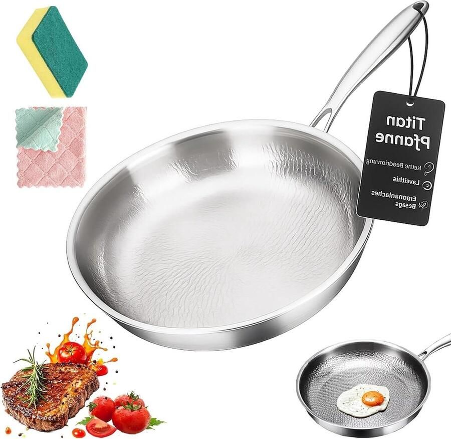 Titanium Pan Pro Braadpan Gelijkmatig Koken Ongecoat Materiaal 20 cm Zilver