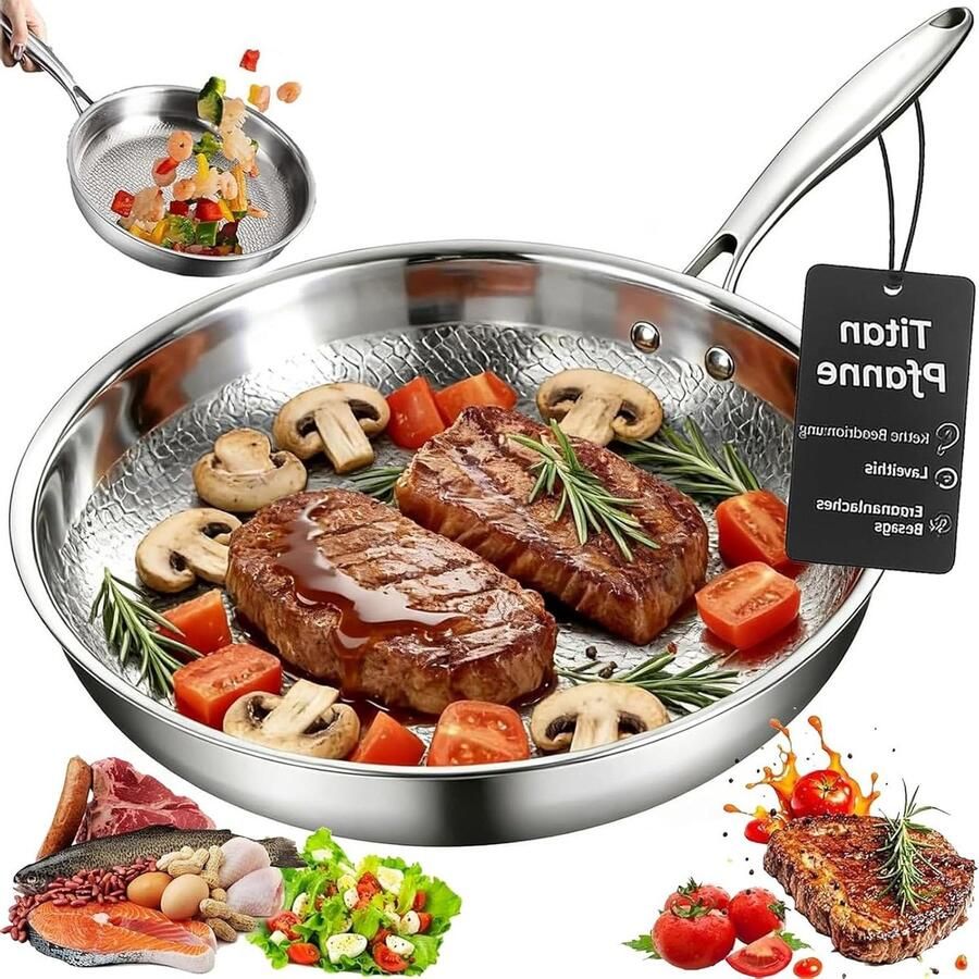 Titanium Pan Visgraat Pan Gezond Koken Natuurlijk Anti-aanbak 26-32 cm Zilverkleurig