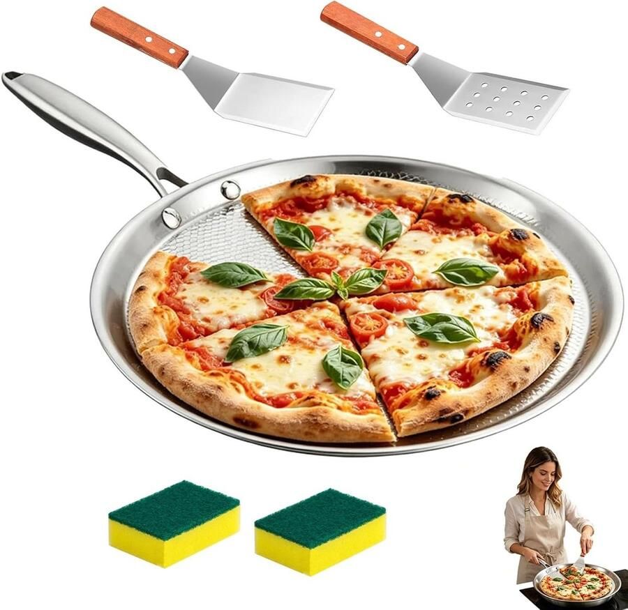 Titanium Pannenkoekenpan Crêpepan Bakplaat Gelijkmatig Bakken 3-Laags Titanium Constructie 30 Cm Diameter Zilverkleurig