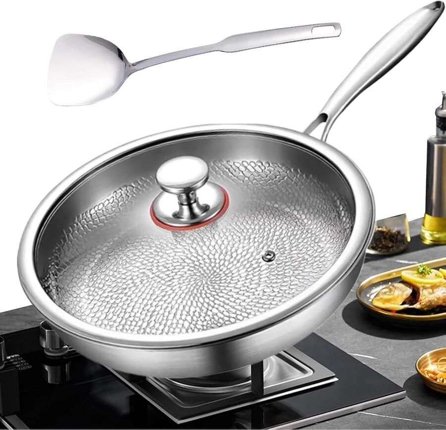 Titanium Staal Pan Koekenpan Veelzijdig Koken Gelijkmatige Verwarming 26 cm Zwart