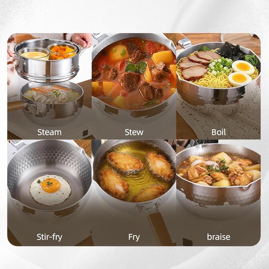 Titanium Steelpan Melkpan Noedelpan Gezond Koken Gehamerd Niet Gecoat 16 18 cm Zilver