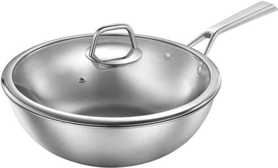 Titanium Wok Koekenpan Gezond Koken Efficiënte Warmte 32 cm Zilver