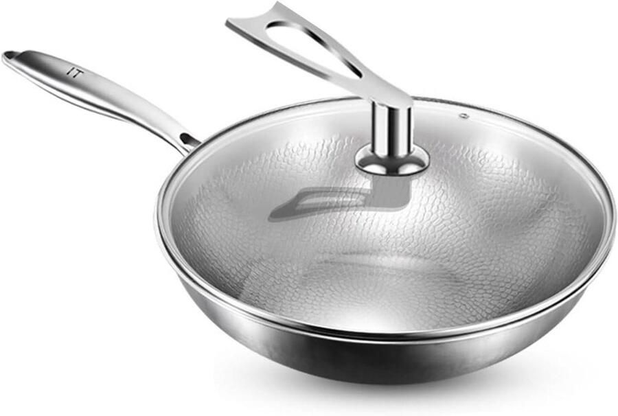 Titanium Wokpan Koekenpan met deksel Lekker Koken Corrosiebestendig 32 cm Zilver