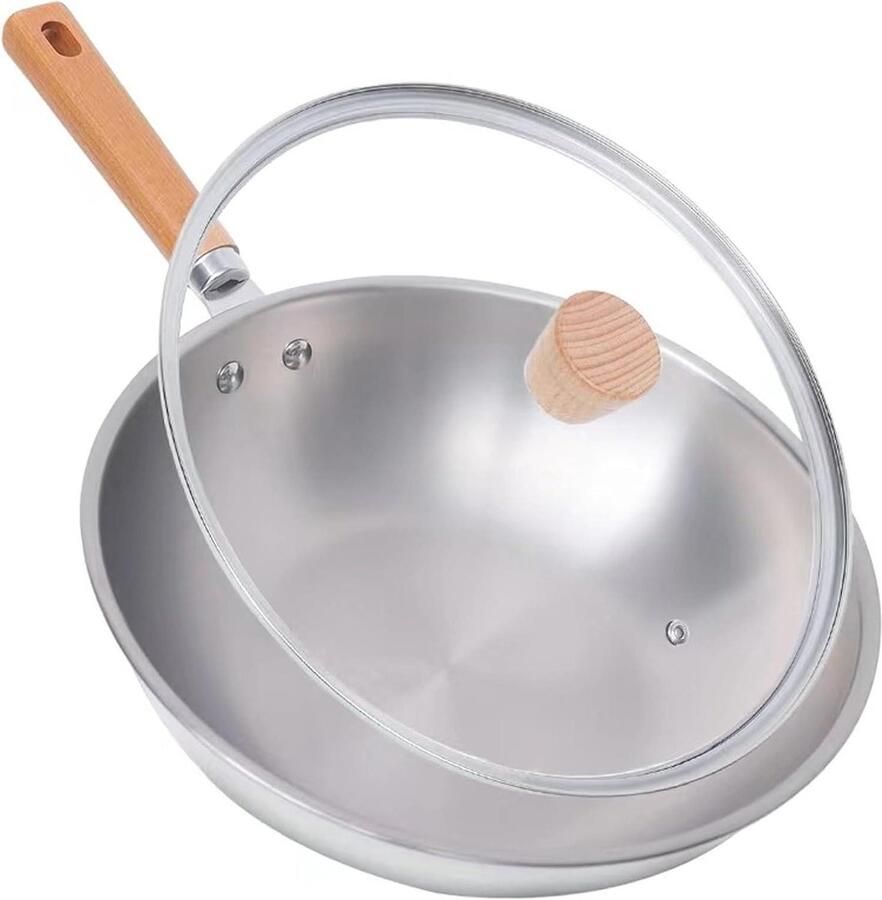 Titanium Wokpan Roerbakpan Anti-aanbak Gezond Koken Ultralichte Materiaal 30cm Diameter Zilverkleurig