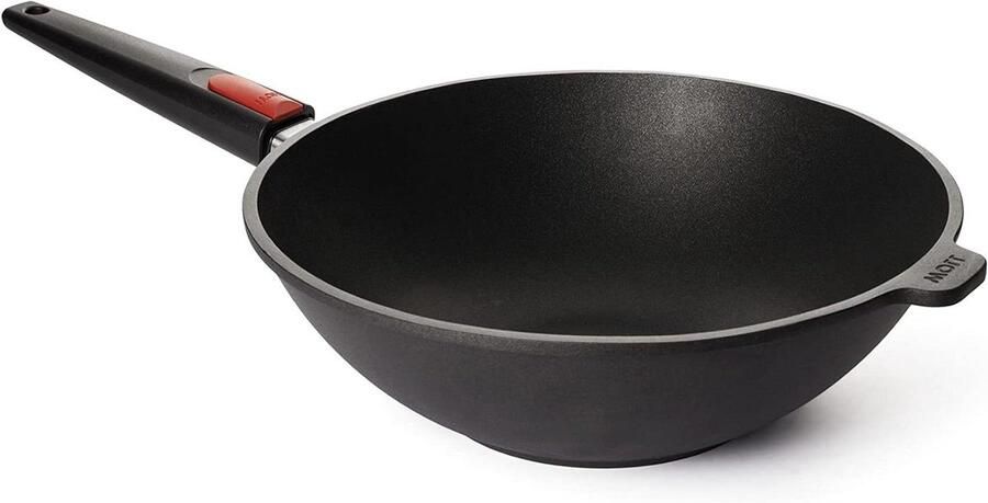 Titanium Wokpan Steelpan Sauteuse Koken en Braden Afneembare Steel 30 cm Diameter Zwart