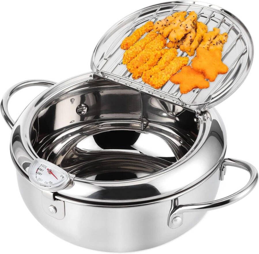 Titel: Japanse stijl RVS Tempura Fryer Pot met frituurthermometer en deksels (S)