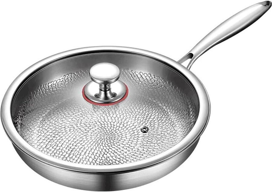 Titanium Koekenpan Krasbestendige Pan Gezond Koken Gehamerd Antiaanbakoppervlak 30cm Zilverkleurig