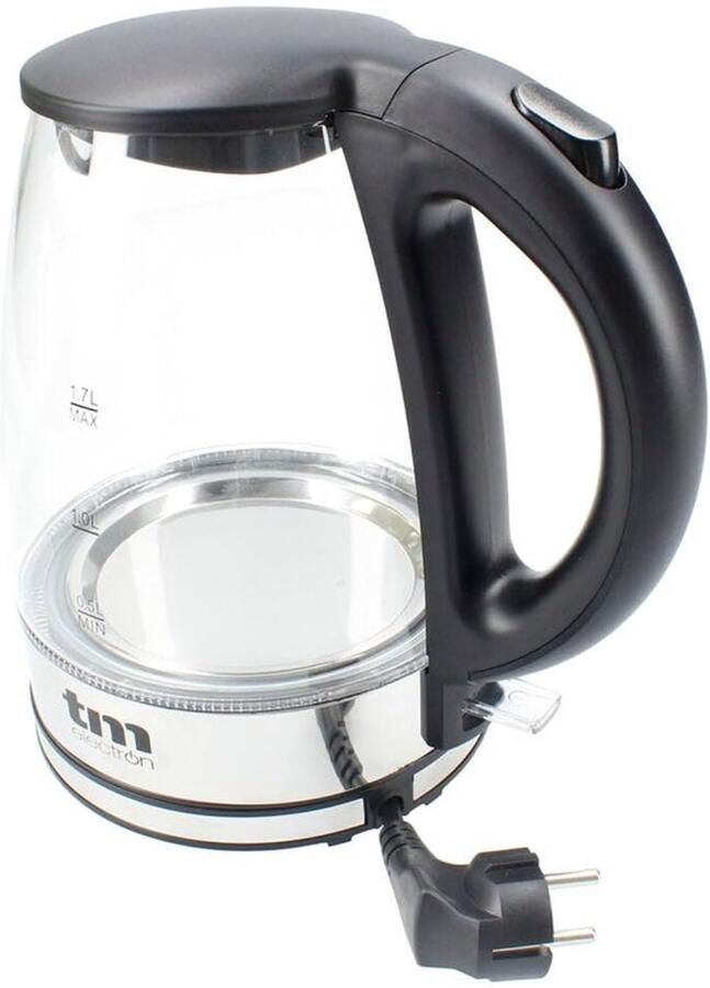 TMPKT014 Waterkoker inhoud 1 4 liter 2200 W van borosilicaatglas en staal thermostaat blauw ledlicht binnenin 360 graden sokkel