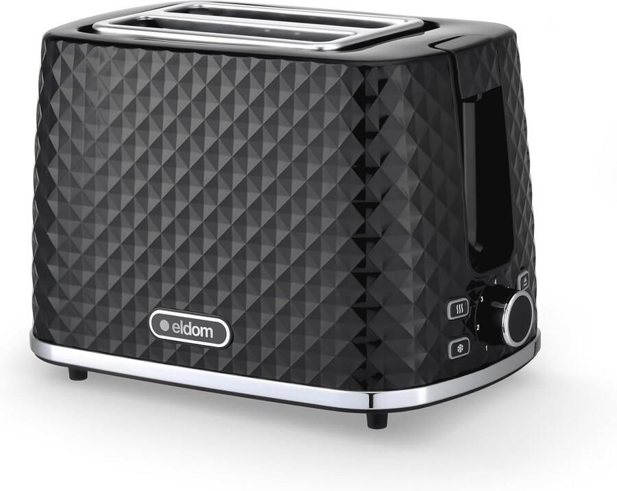 Toast Broodrooster met 7 Instellingen en Broodjesopzetstuk 930W Zwart