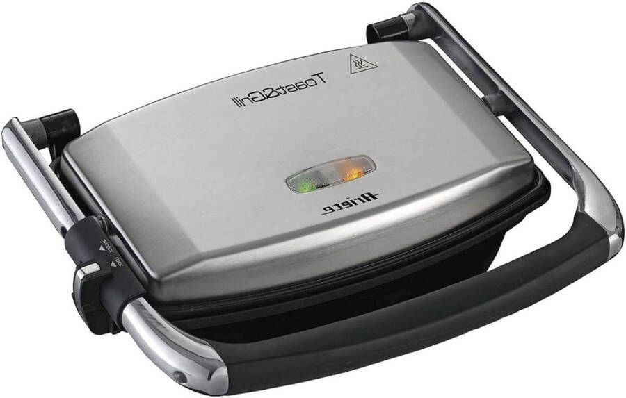 Toast & Grill Slim Antiaanbak-elektrische plaat voor toast en sandwich geribbelde plaat 1000 Watt zilver