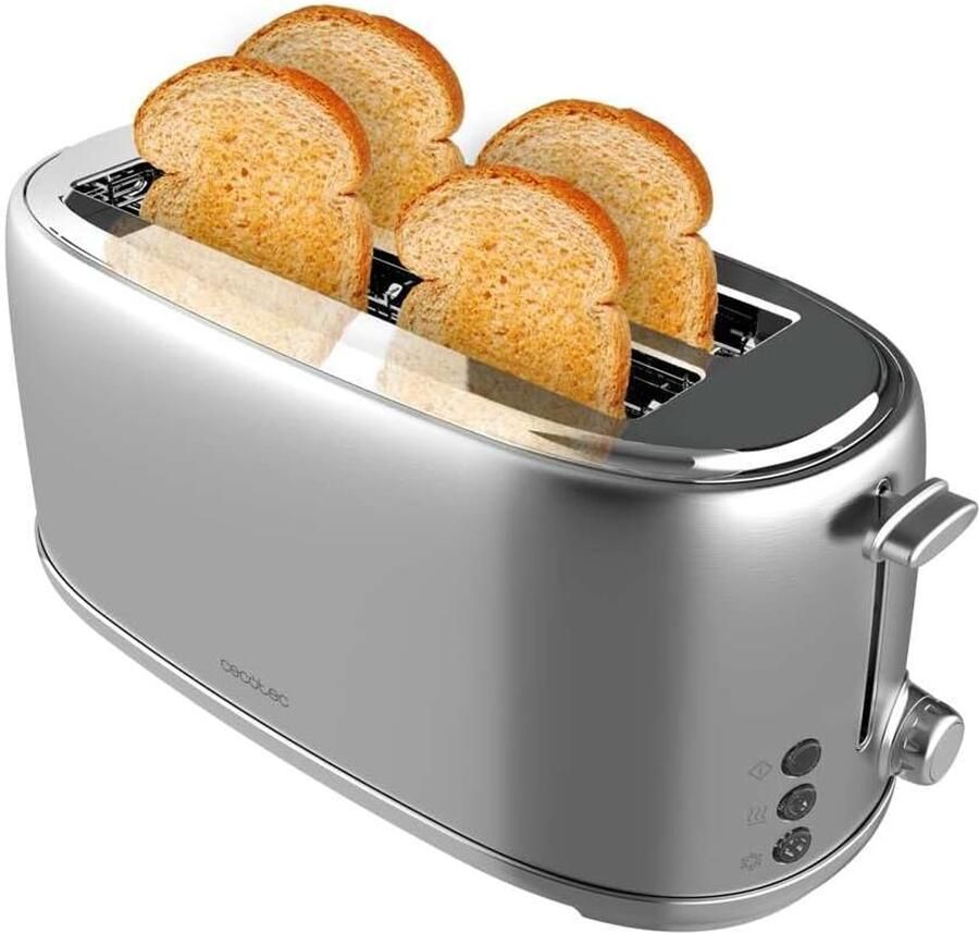 Toast&Taste 1600 Retro Double Inox broodrooster 4 sneden 1630 W 2 brede sleuven van 3 8 cm en lang roestvrij staal bovenste staven instelbaar vermogen kruimellade