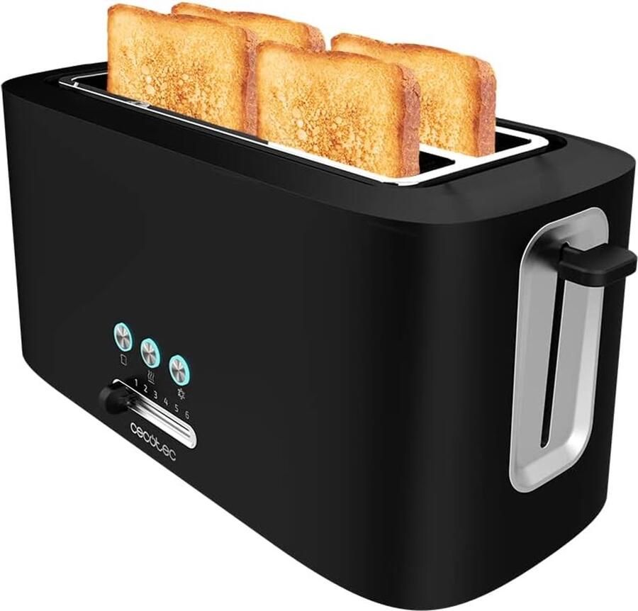 Toast&Taste 16000 Extra Double kunststof broodrooster. 1630 W twee extra brede lange sleuven Zwart