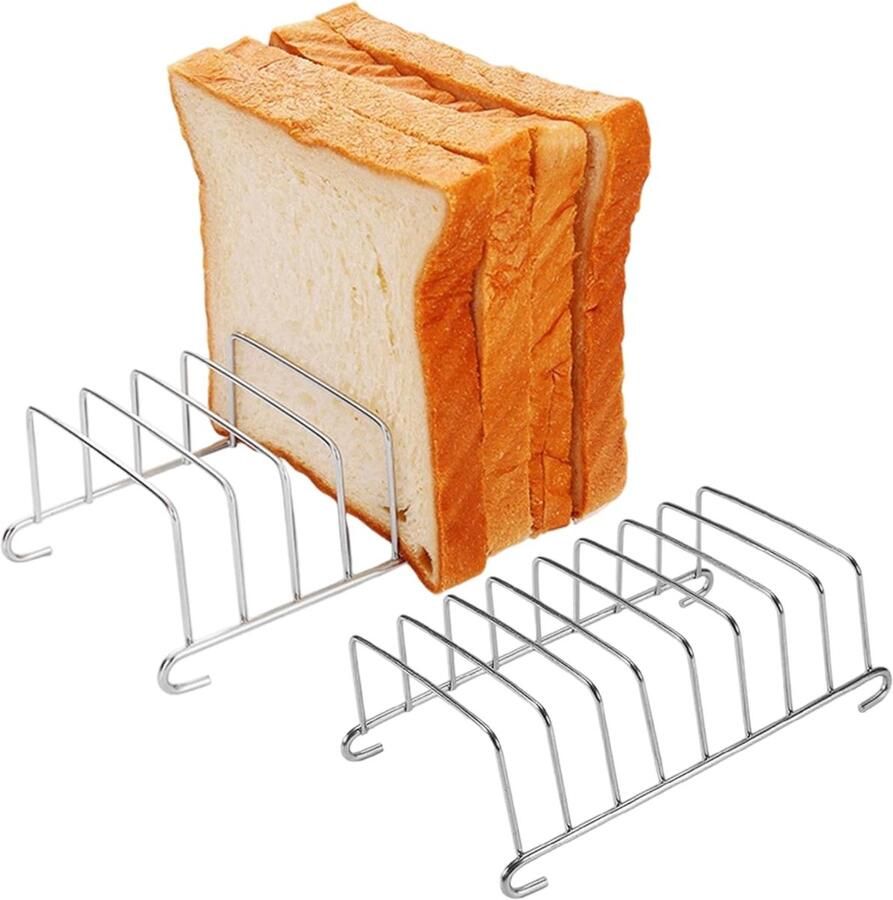 Toast Rek Set Brood Houder Airfryer Oven Roestvrij Staal 8 Plakjes Zilverkleurig
