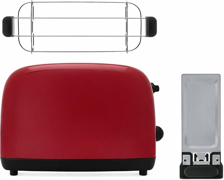 Toaster 2 Sneden – Broodrooster – Rood – RVS Behuizing – Extra Brede Sleuven – 6 Instelbare Bruiningsstanden – Ontdooifunctie – Opwarmfunctie – Lift & Kijk Functie – Warmhoudrek – Kruimellade – Krachtig Keukenapparaat voor Dagelijks Gebruik