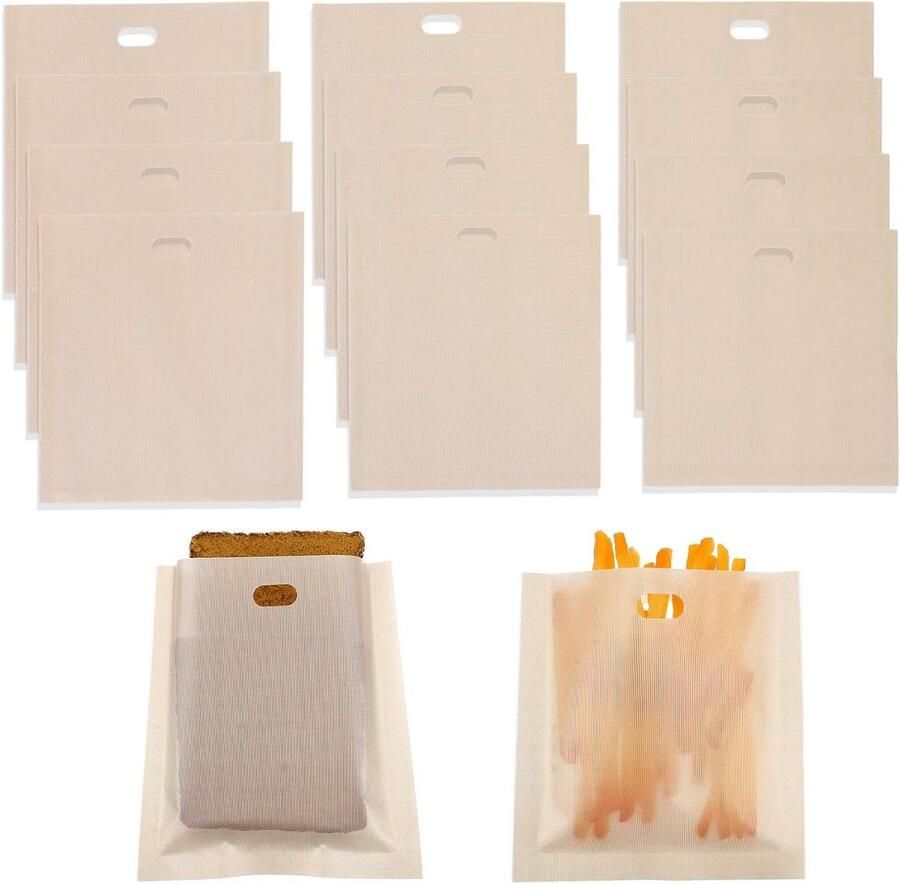 Toaster Bags Sandwich Bags Broodjes Grillen Herbruikbaar & Vaatwasserbestendig 12 Stuks Bruin
