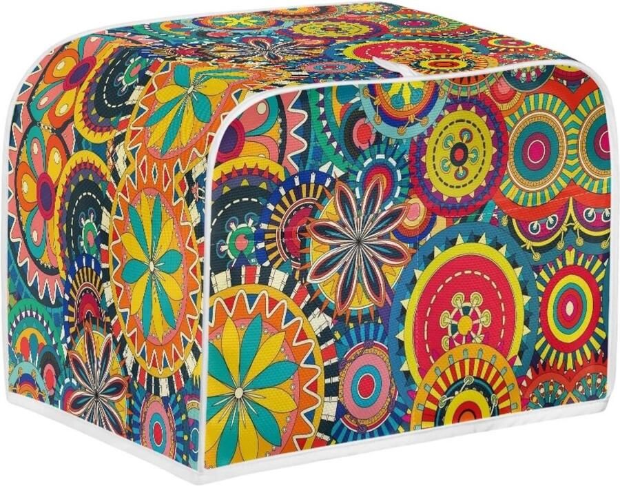Toaster Cover voor 2 Sneetjes – Dubbele Sleuf Toaster met Hanglus – Kleurrijk Boho Ontwerp – Licht & Ademend Polyester – Stof- en Waterafstotend – Ideaal voor Feestdagen
