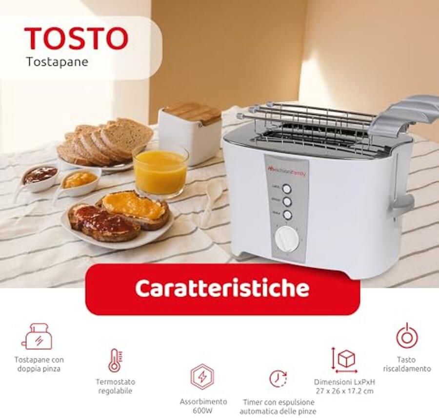 Toaster met Tangen voor Gevulde Toast 2 Sleuven 7 Roosterniveaus Ontdooifunctie 600W - Foto 2