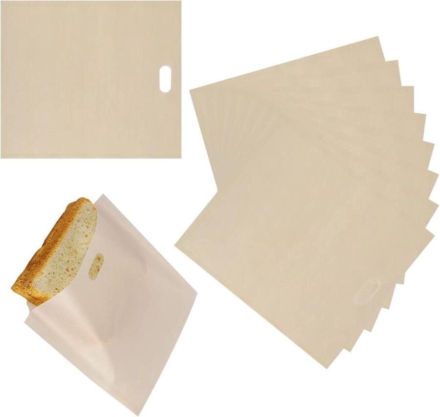 Toaster Zakjes Sandwich Papier Snacks Maken Herbruikbaar Non-Stick 19 x 17 cm Beige