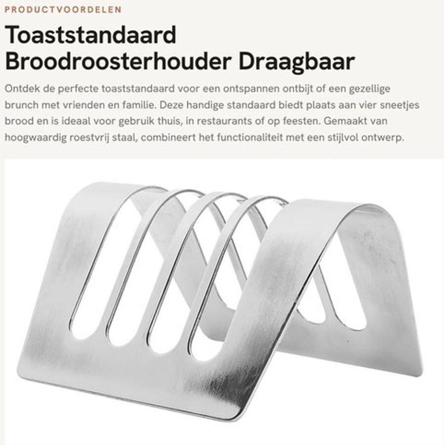 Toaststandaard 4 Sleuven Broodroosterhouder Draagbaar Koelrooster Roestvrij Staal Ontbijtserveren Eenvoudig te Reinigen Broodhouder