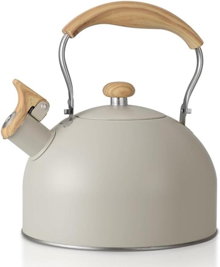 Top Waterkoker 2 5 liter fluitketel voor gaskookplaat met houten patroon handvat luid fluitje food grade roestvrijstalen ketel crème anti-heet handvat en anti-roest geschikt voor alle
