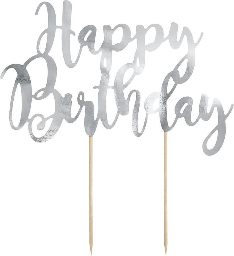 Topper Happy Birthday zilver