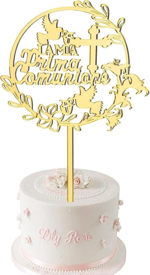Topper taart communie decoratie gastgeschenken acryl transparant wit 1 stuk 16 x 24 cm