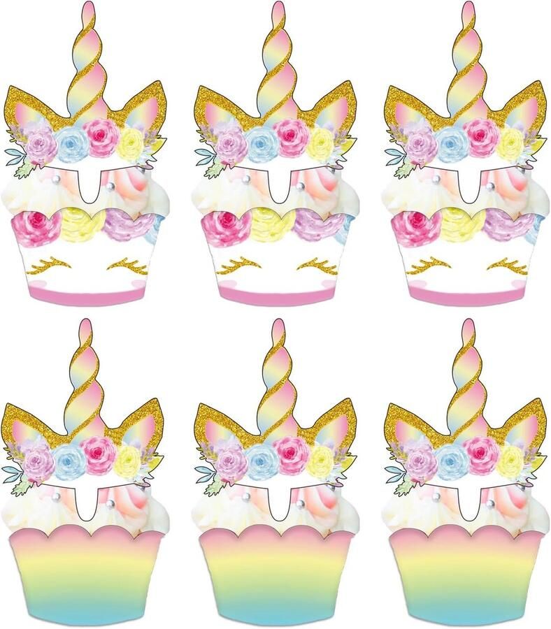 Toppers taarttoppers 16 stuks eenhoorn cupcake-wrappers taarttoppers voor verjaardagsfeest bruiloften jubilea tuinfeesten verjaardagstaarten decoratie leveringen