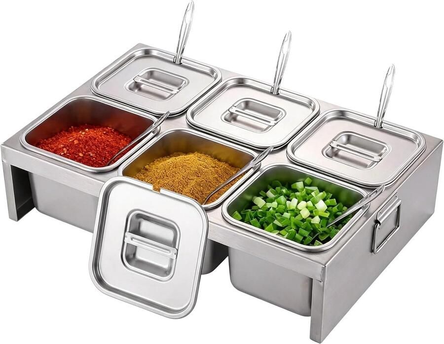 Toppingstation voor Pizza's met 6 Vakken Ideaal voor Keuken Restaurant en Buitengebruik
