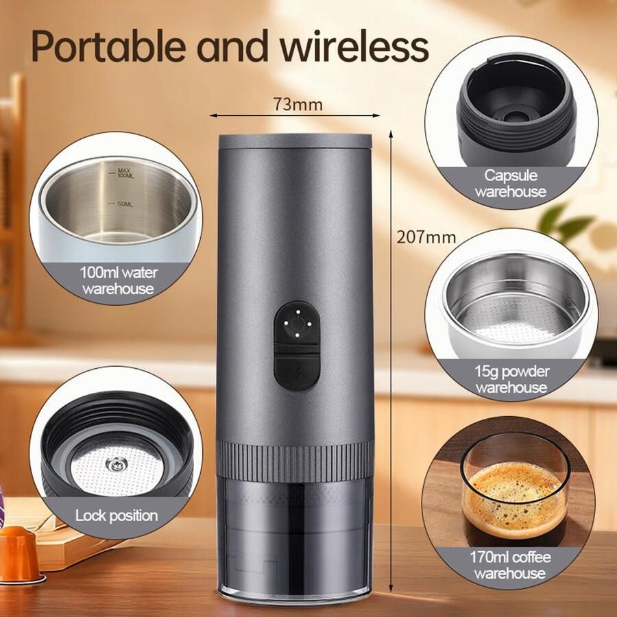 Torngat NomadBrew Pro 3-in-1 Zelfverwarmende Draagbare Espressomachine 20 Bar Premium Reis Koffiezetapparaat Koffie Apparaat en Koffie Machine voor Auto Camping Camper en Onderweg Voor Gemalen Koffie NS en DG Capsules 7800mAh Zilver
