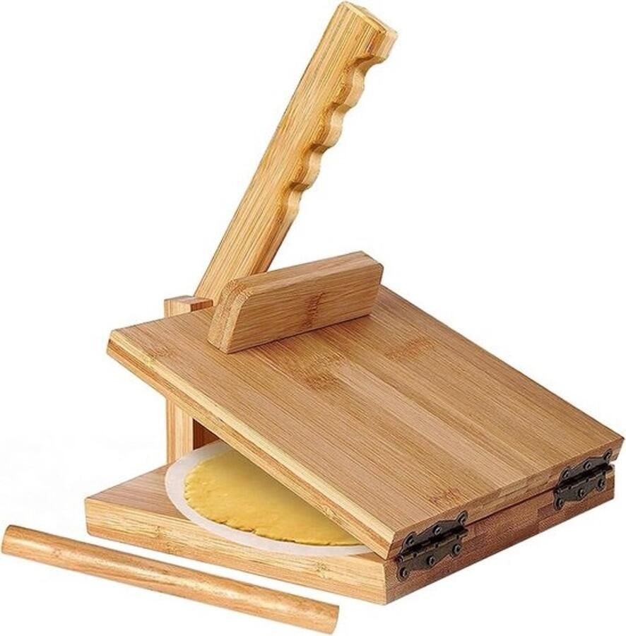 Tortilla Pers Chapati Maker Thuis Tortillas Maken Draaibaar Bamboe Ontwerp 255 cm Diameter Lichtgeel