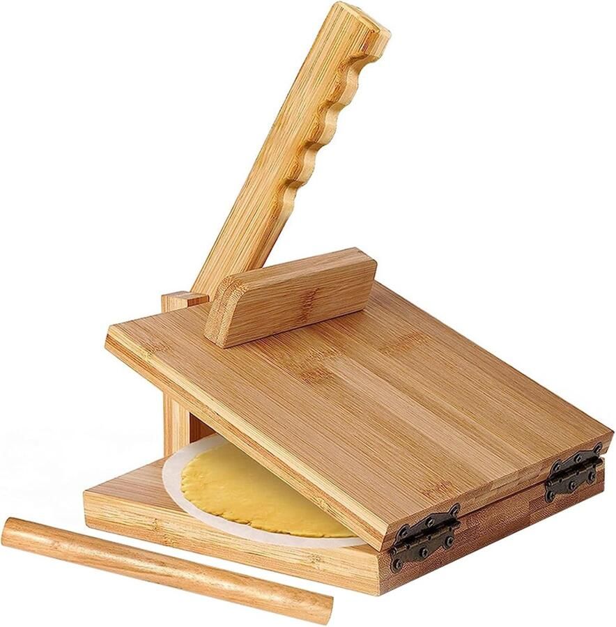 Tortilla Pers Chapati Maker Thuis Tortillas Maken Draaibaar Bamboe Ontwerp 255 cm Diameter Lichtgeel