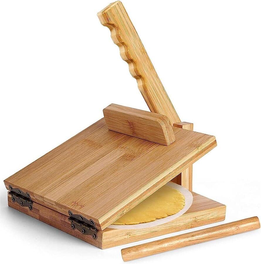 Tortilla Pers Deeg Maker Zelf Tortilla's Maken Handgemaakt Houten Ontwerp 25 cm Persoppervlak Natuurlijk Hout