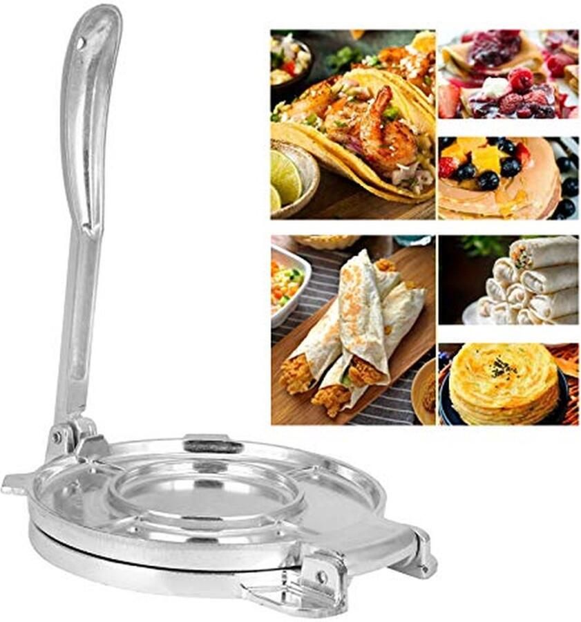 Tortilla Pers Deeg Maker Zelf Tortillas Maken Handmatige Bediening 20 cm Zilverkleurig