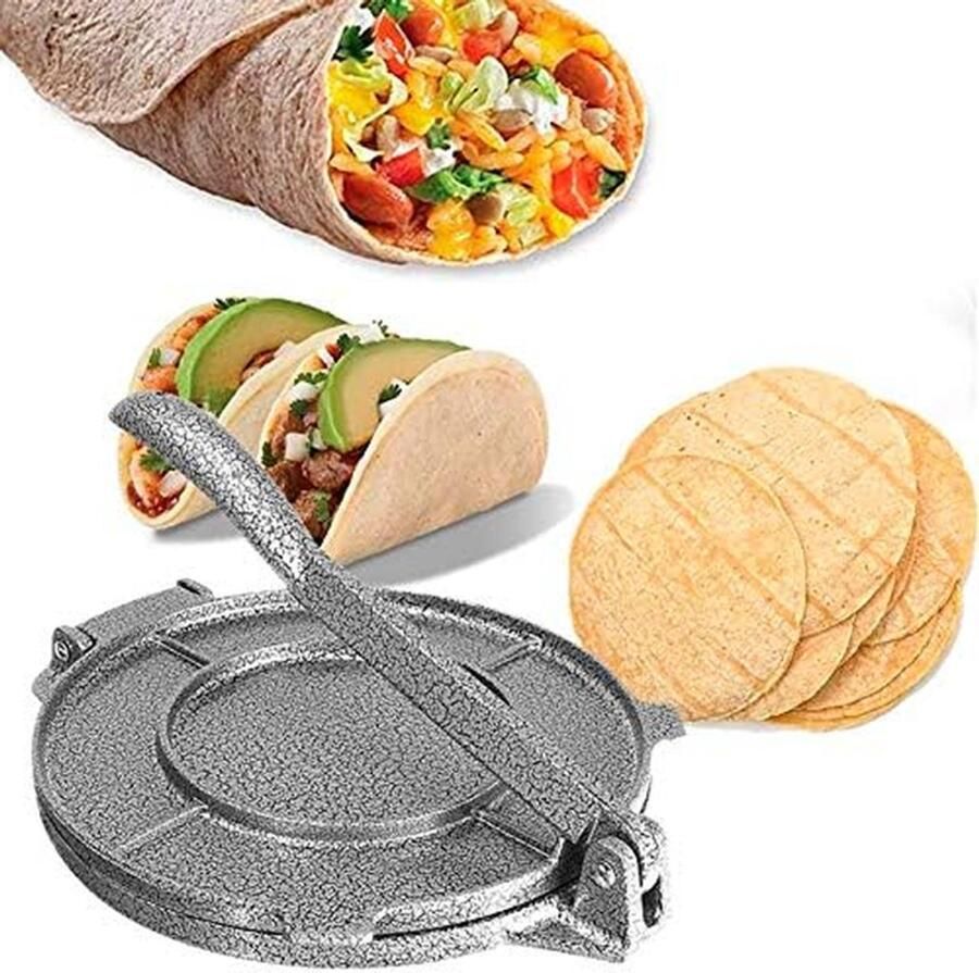 Tortilla Pers Deegvormer Taco Thuis Bakken Antiaanbaklaag 16.5 cm Grijs