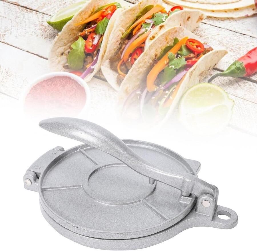 Tortilla Pers Roti Maker Deegpers Gelijkmatige Deegvellen Maken Handmatige Aluminium Pers 22 x 16 cm Zilver